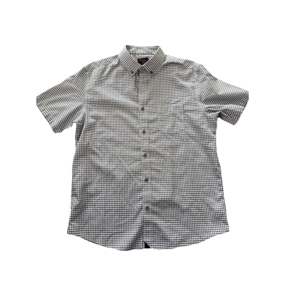 UNTUCKit Mens L Blue & White Check Short Slv Cotton Shirt Wrinkle Free